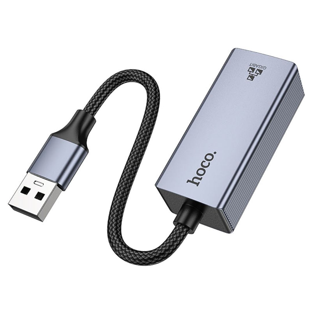 Adaptador USB-A a RJ45 Hoco UA37 Ethernet Gigabit 1000 Mbps para Laptop PC TV y Decodificador