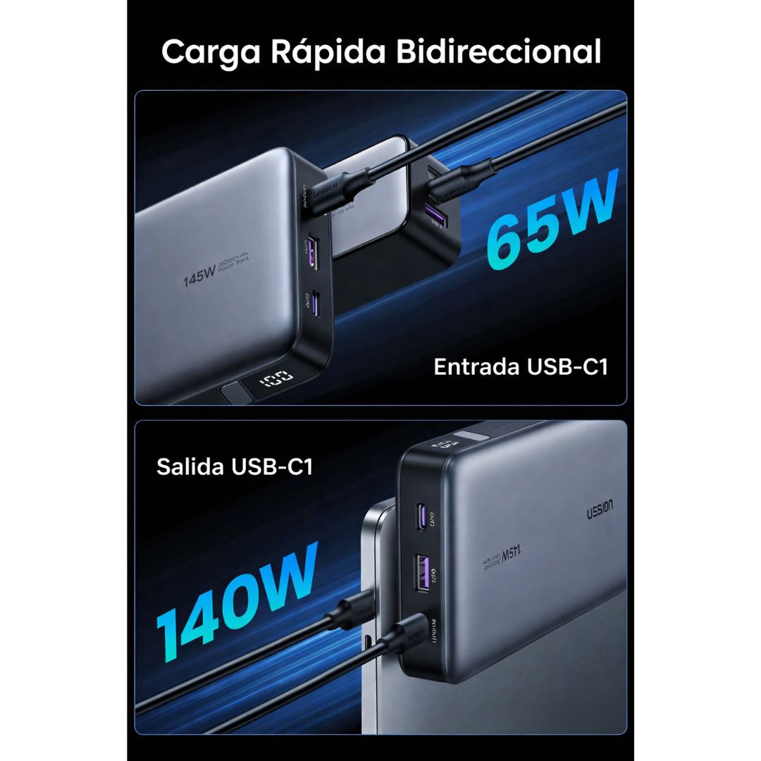 Power Bank UGREEN 25000mAh 145W PD 3.1 USB-C Carga Rápida para Laptop MacBook y Celular PB205