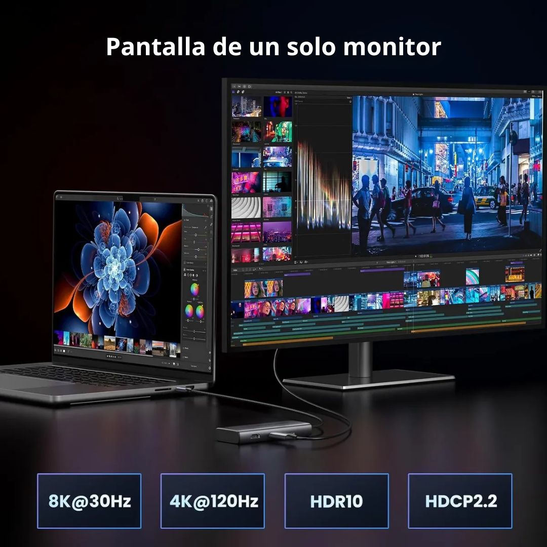 Hub USB-C UGREEN 6 en 1 Dual HDMI 8K 30Hz 4K 60Hz 100W para Laptop CM498