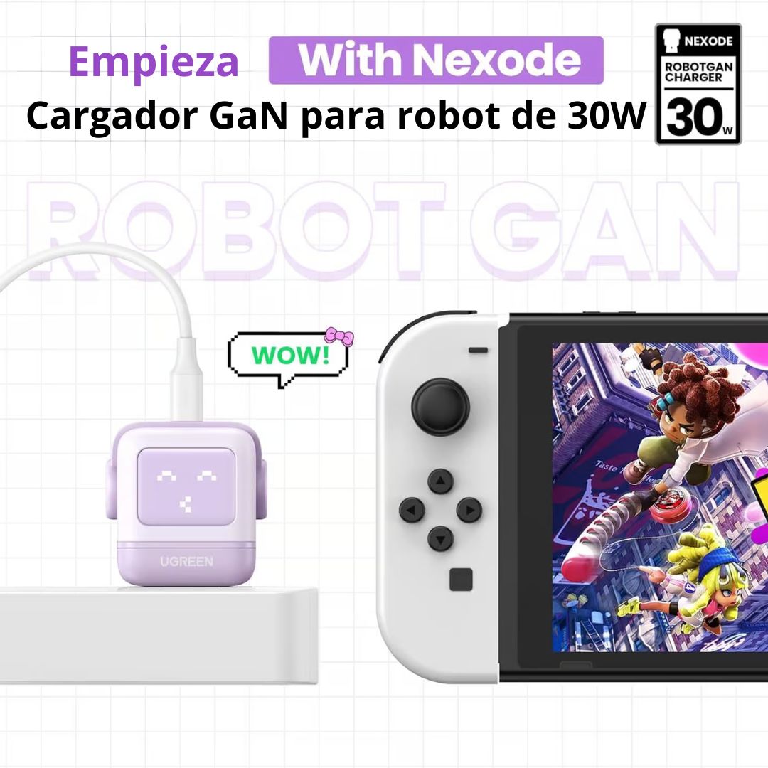 Cargador GaN de Pared UGREEN Uno RG CD359 30W Robot USB-C Púrpura