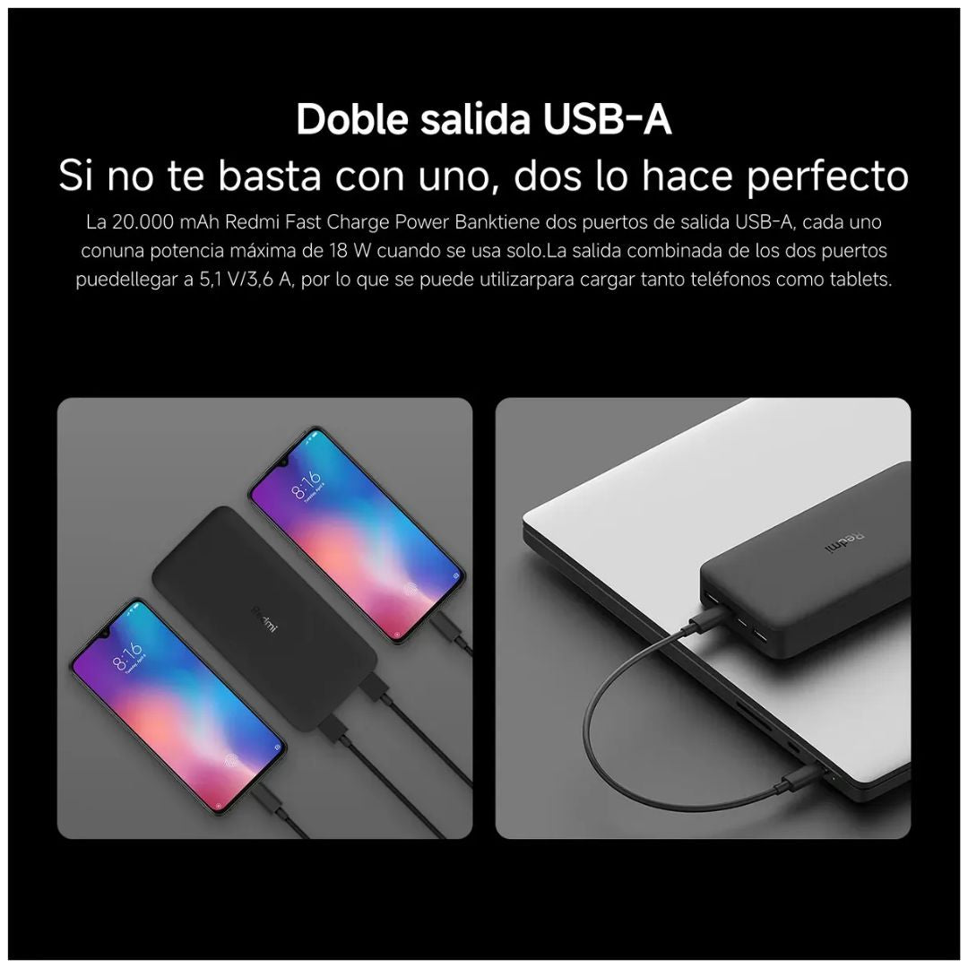 Power Bank Xiaomi Redmi 20000mAh 18W Carga Rápida 2 USB-A
