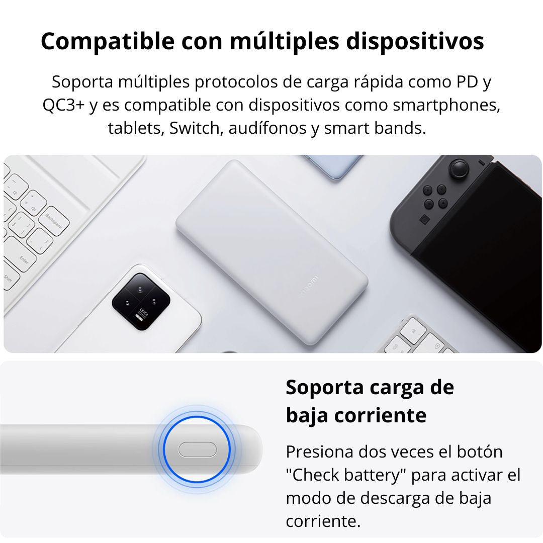 Power Bank Xiaomi 10000mAh 22.5W Lite Carga Rápida USB-C y 3 Puertos