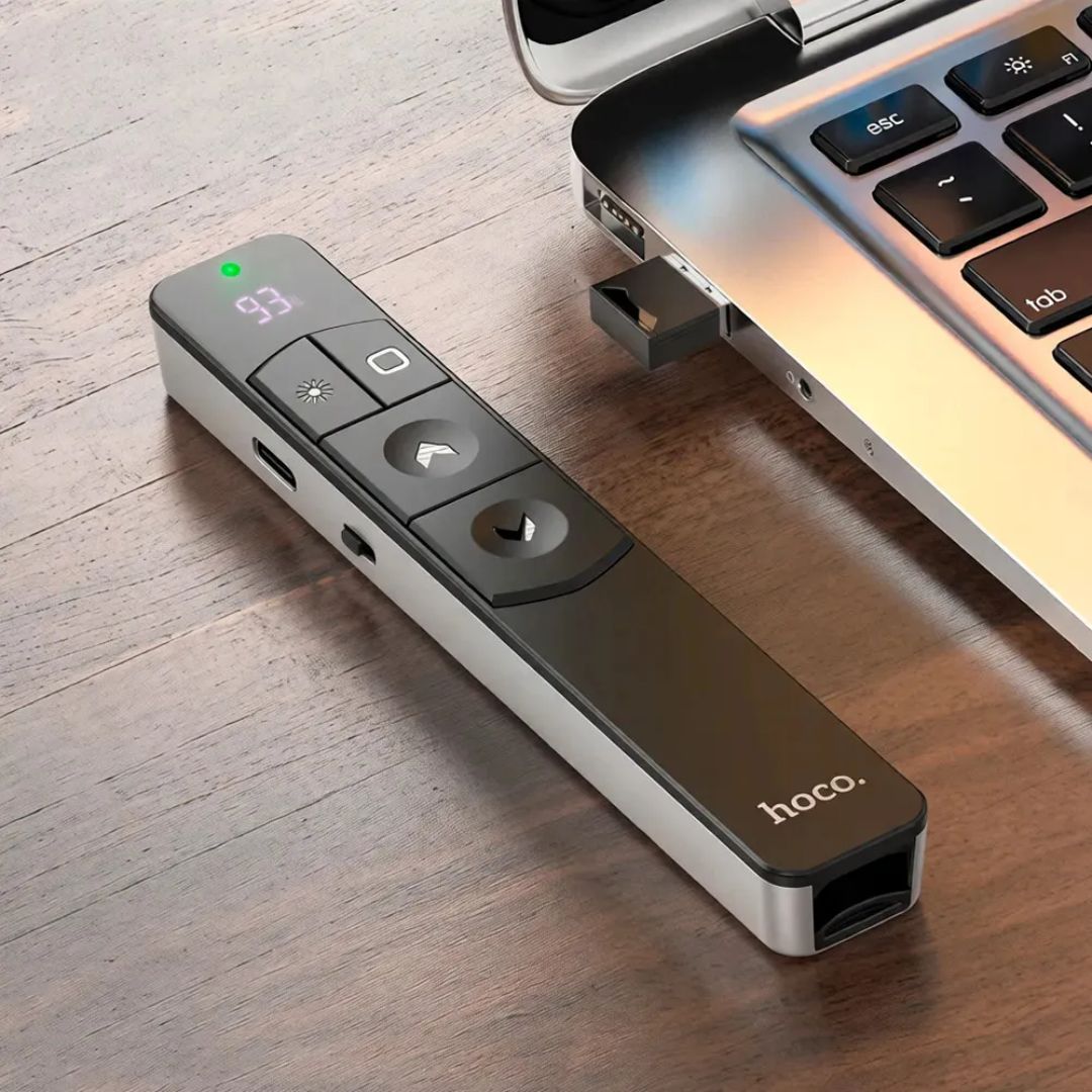 Presentador Inalámbrico Hoco GM202 con Puntero Láser Rojo 2.4G Recargable para PowerPoint y Keynote