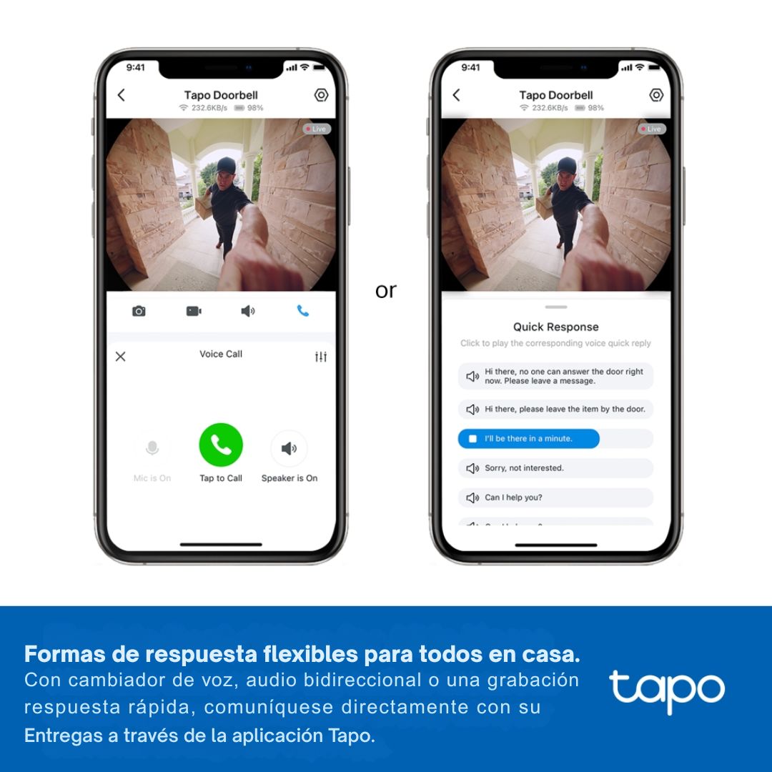 Timbre Inteligente TP-Link Tapo D235 2K 5MP con Cámara 180° y Timbre Interior