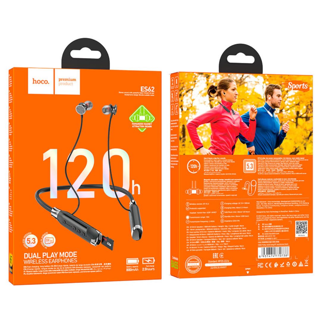 Audífonos Bluetooth de Cuello Hoco ES62 120 Horas con TF y Micrófono