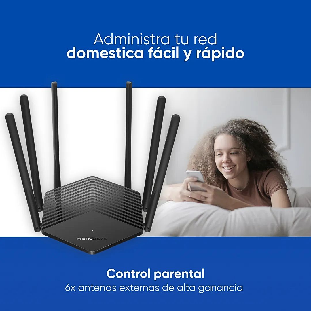 Router WiFi AC1900 Doble Banda Gigabit Mercusys MR50G 1900Mbps 6 Antenas