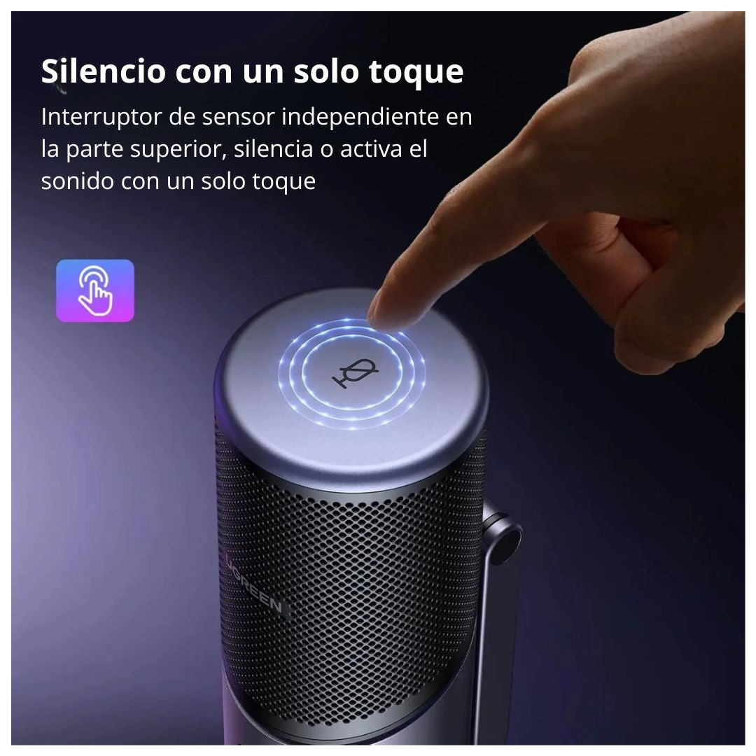 Micrófono Gamer USB UGREEN CM769 RGB Cardioide 24bit 96kHz para Streaming y Podcast