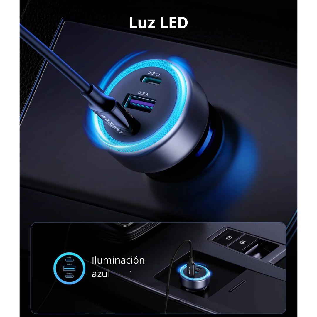 Cargador para Auto UGREEN 30W 3 Puertos 2 USB-C USB-A Carga Rápida PD