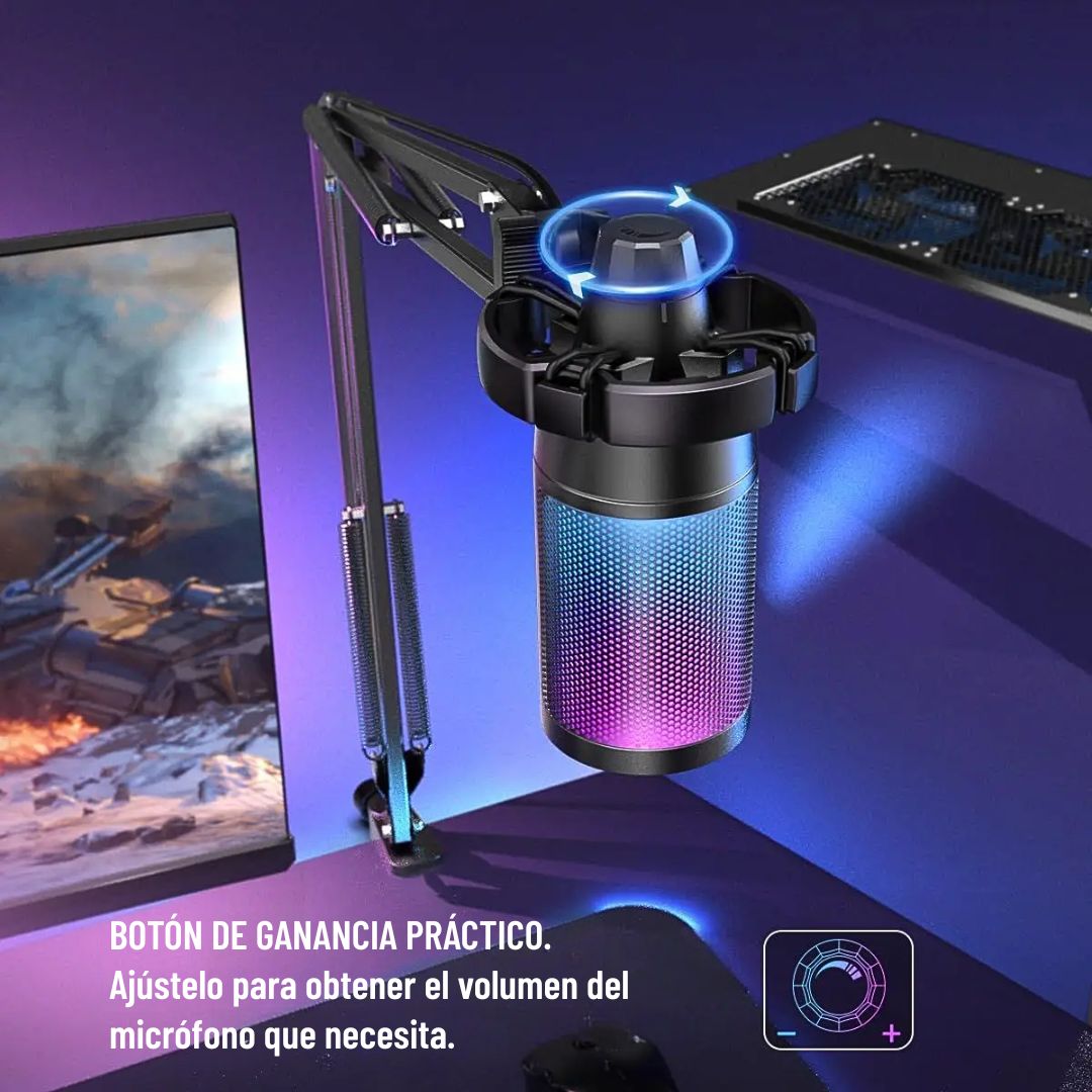 Micrófono Gamer FIFINE AmpliGame A6T RGB USB para Streaming con Brazo y Antipop