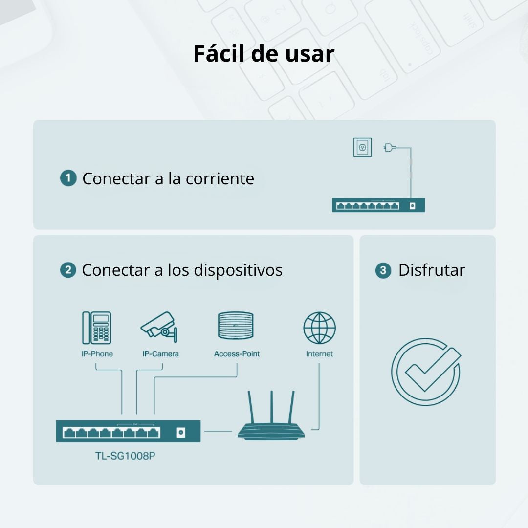 Switch PoE Gigabit 8 Puertos TP-Link TL-SG1008P 4 PoE+ 64W para Cámaras IP