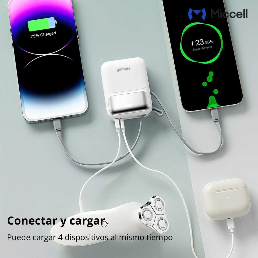 Power Bank 10000mAh 35W Carga Rápida con Cables Integrados USB-C Lightning Miccell VQ-P51