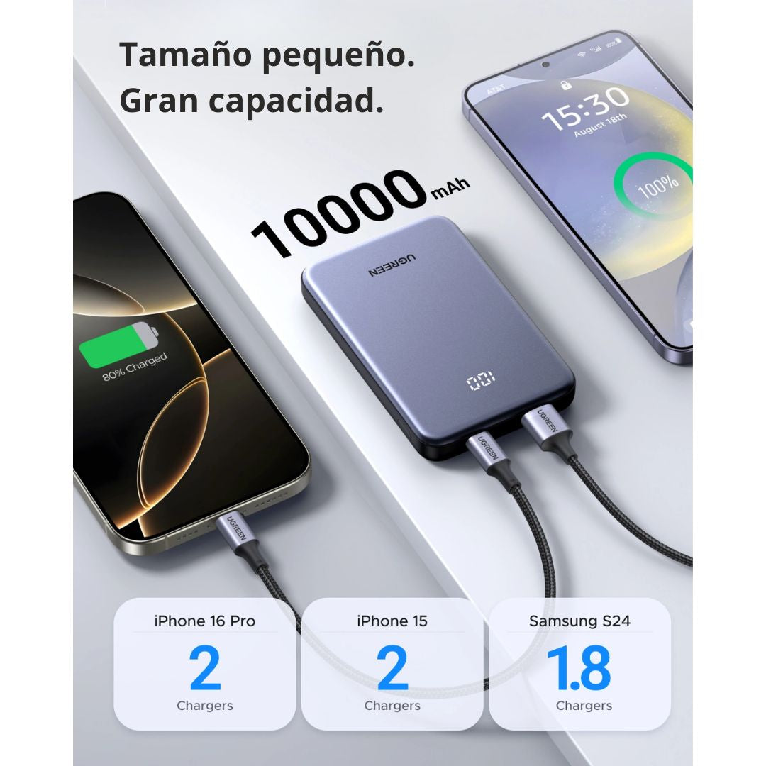 Power Bank 10000mAh UGREEN PB507 Zapix 22.5W Carga Rápida con Pantalla LED