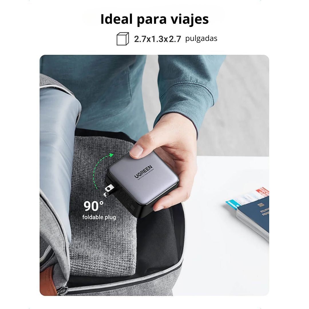 Cargador Rápido GaN UGREEN Nexode 100W de 4 Puertos con 3 USB-C y 1 USB-A para Laptop y Celular