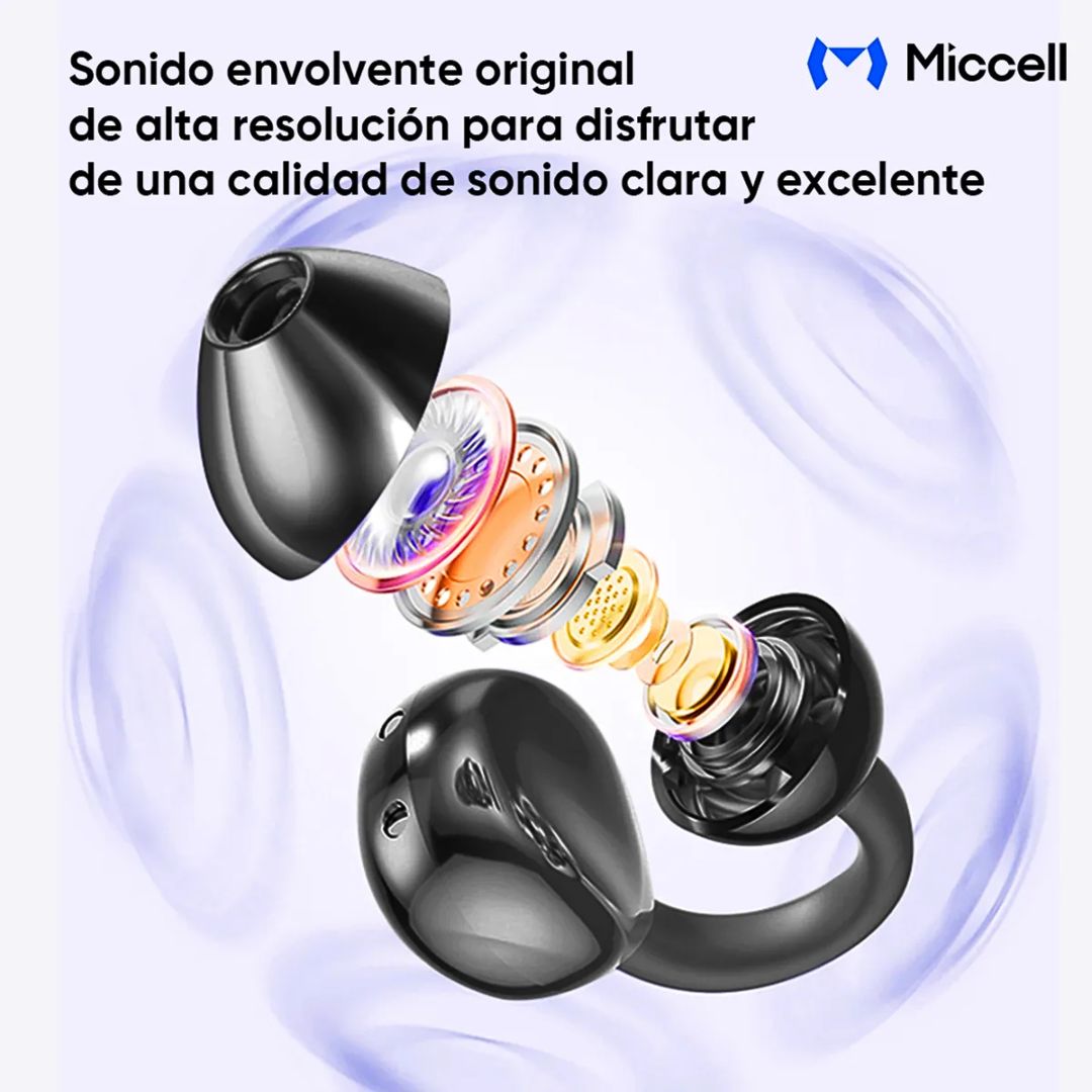 Audífonos Bluetooth Inalámbricos con Clip para Oreja TWS Estuche de Carga Miccell VQ-BH106