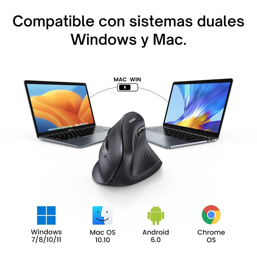 Mouse Vertical Ergonómico UGREEN MU008 Inalámbrico Bluetooth 4000 DPI Multi Dispositivo