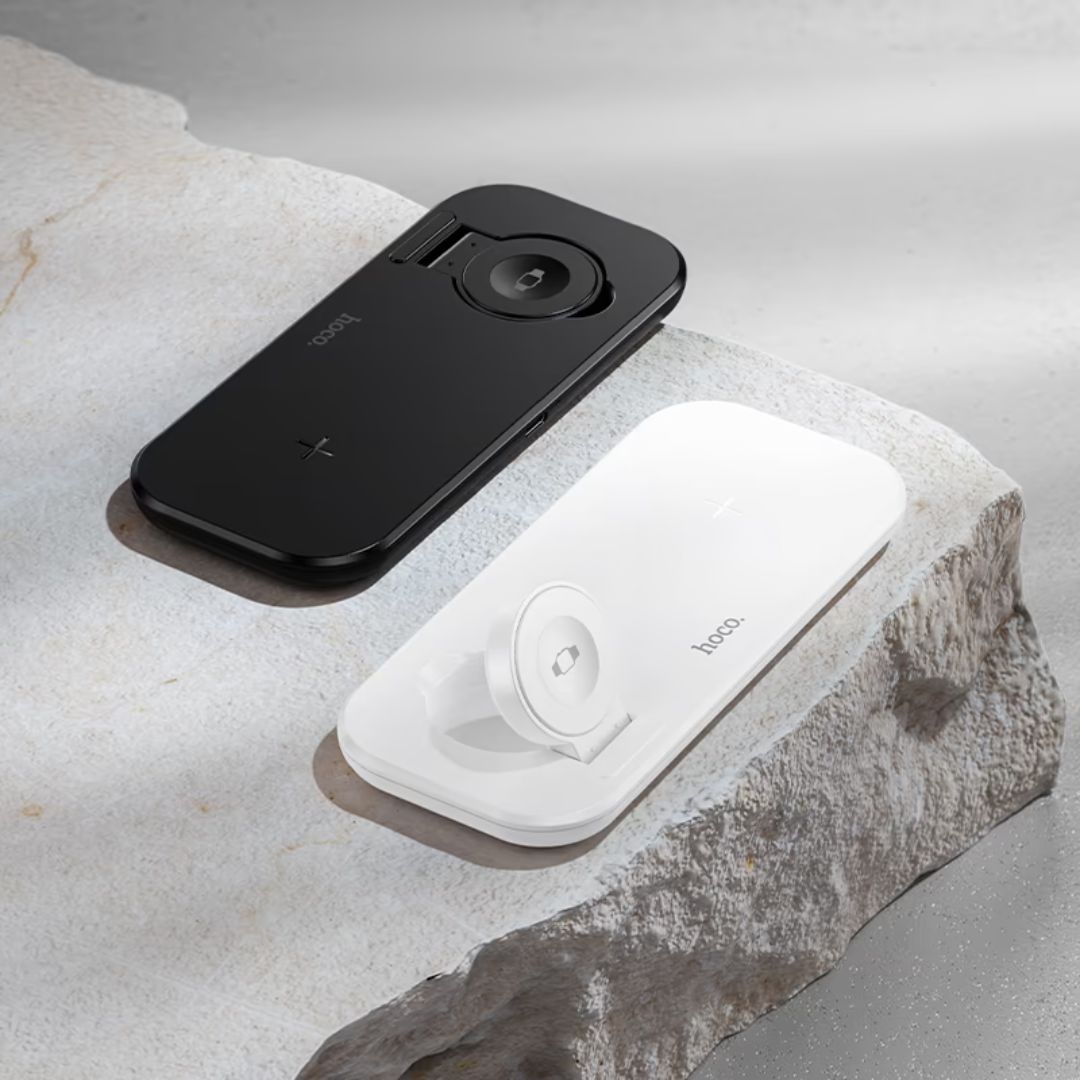 Cargador Inalámbrico Hoco CW65 3 en 1 15W para Celular Audífonos y Apple Watch