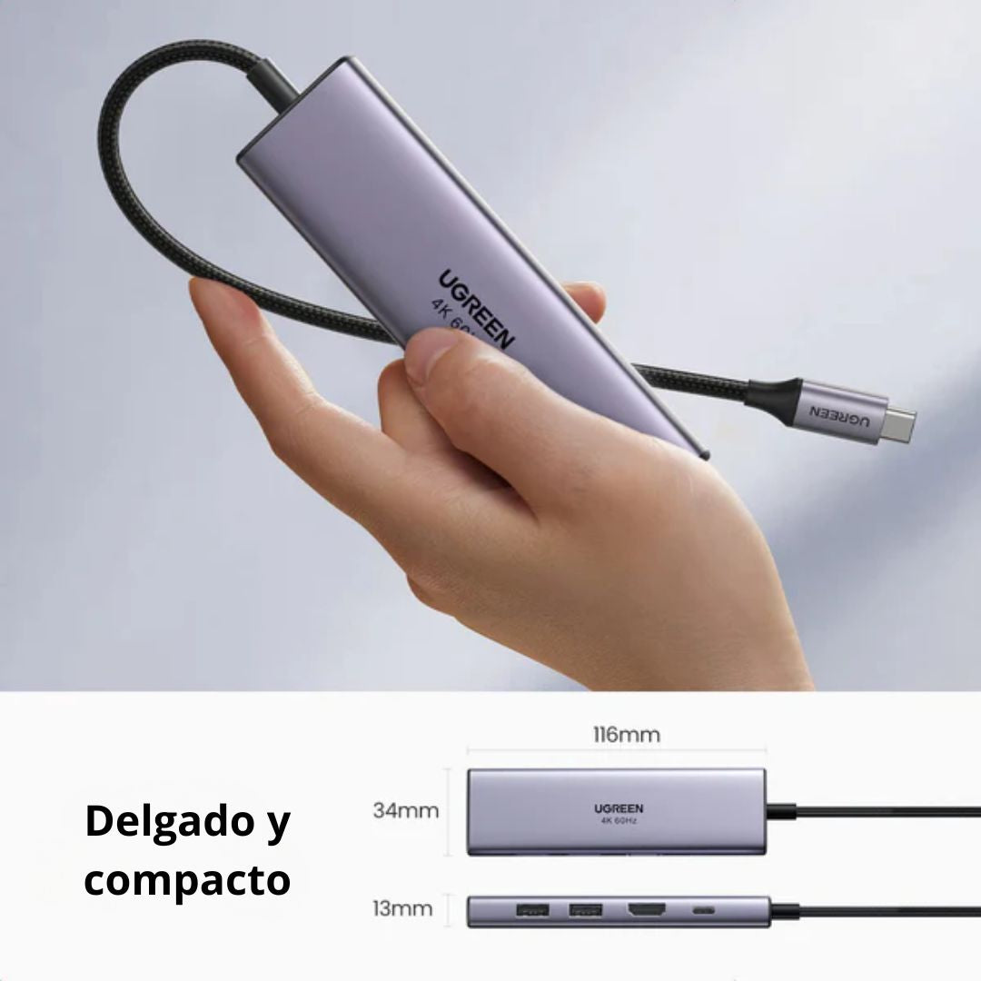 Hub USB-C UGREEN 6 en 1 HDMI 4K 30Hz 3 USB 3.0 SD TF Laptop CM511