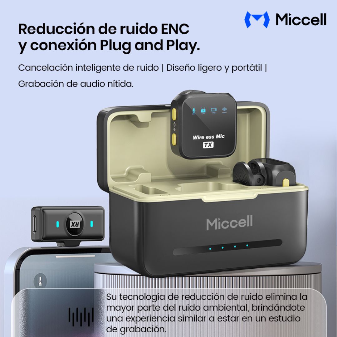 Micrófono Inalámbrico Lavalier para Celular Plug & Play Reducción de Ruido Miccell VQ-MC01