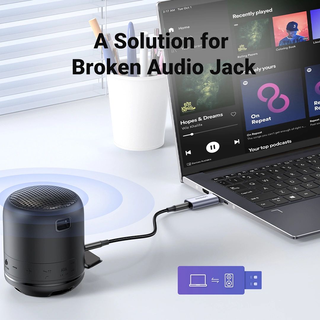 Adaptador de Audio USB UGREEN CM383 con Micrófono y Jack 3.5 mm para PC PS5