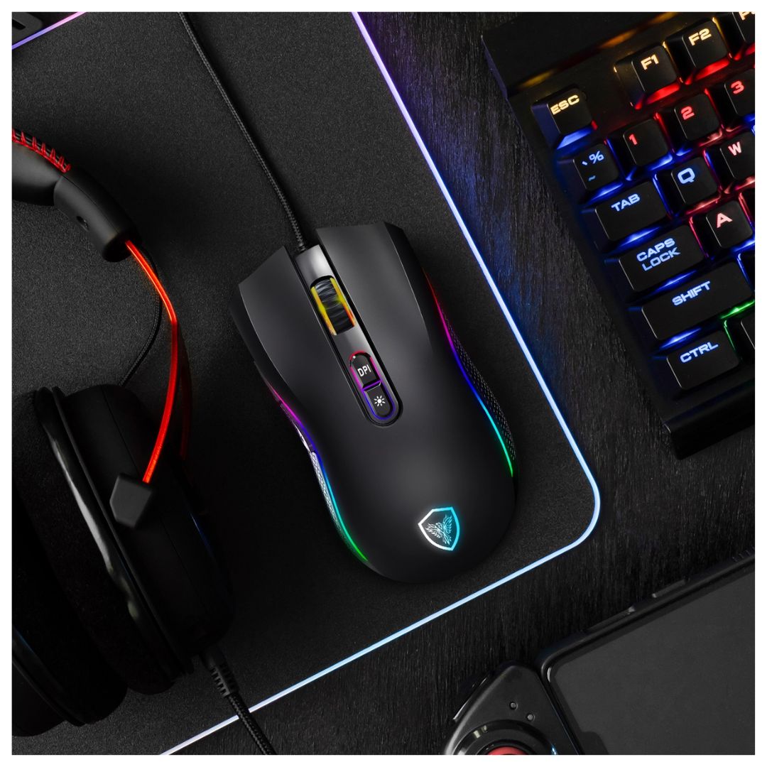 Mouse Gamer Cableado Micronics Kripton MIC GM800 RGB 12800 DPI 7 Botones