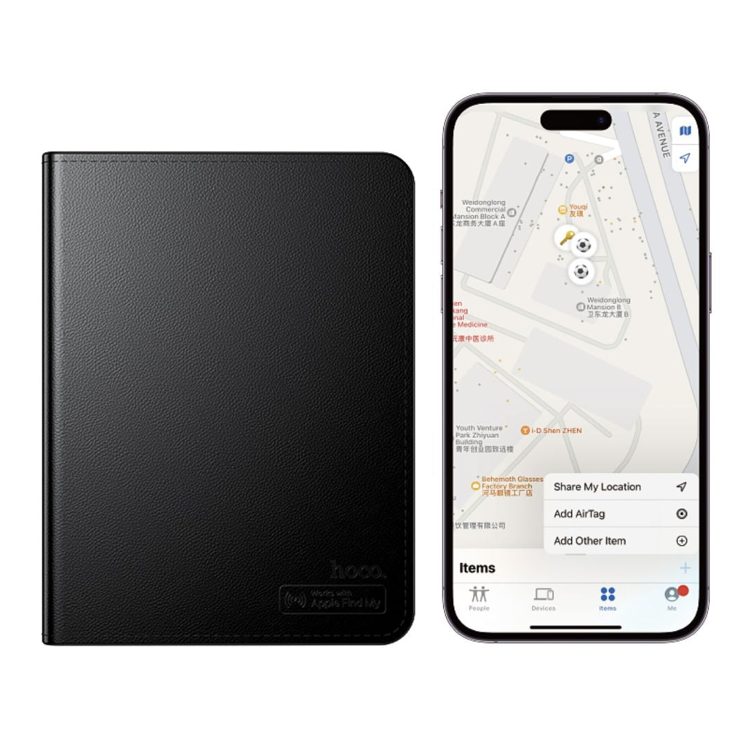 Portapasaporte Inteligente Antipérdida Hoco E91G con Apple Find My, Carga Inalámbrica Qi y Alarma