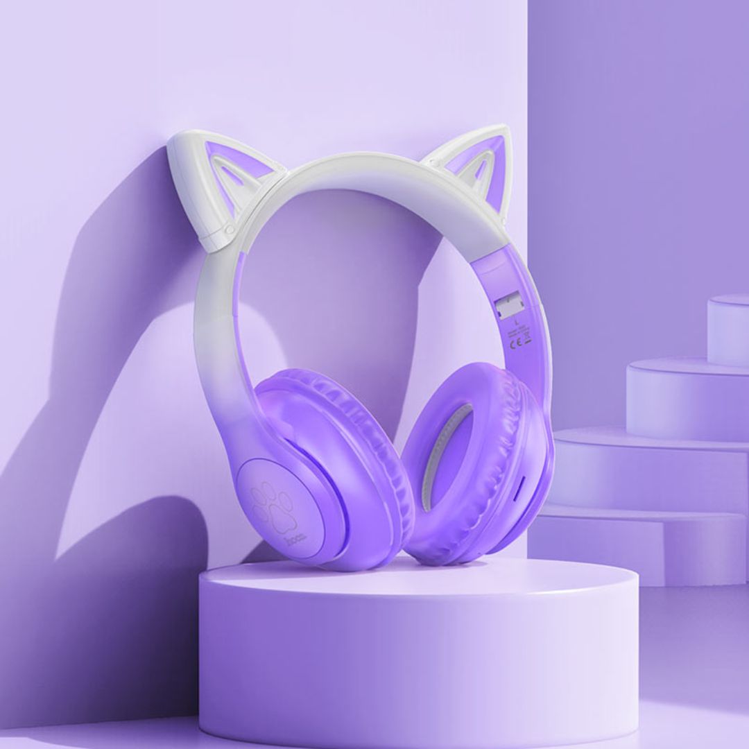Audífonos Bluetooth Hoco W42 Cat Ears con Luces RGB TF AUX y Micrófono