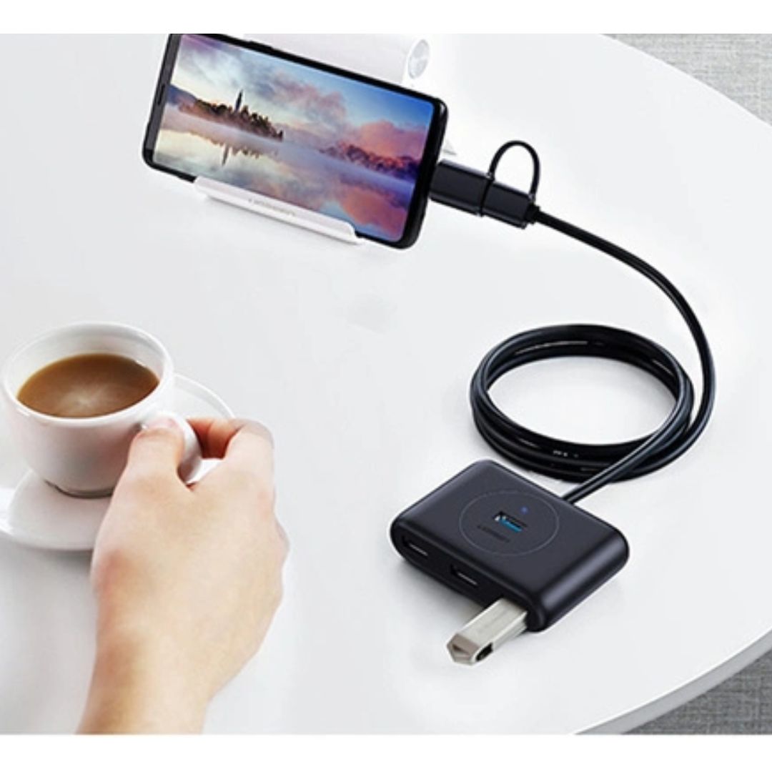 Hub USB 3.0 UGREEN CR113 de 4 Puertos con Adaptador USB-C y Cable de 1 Metro