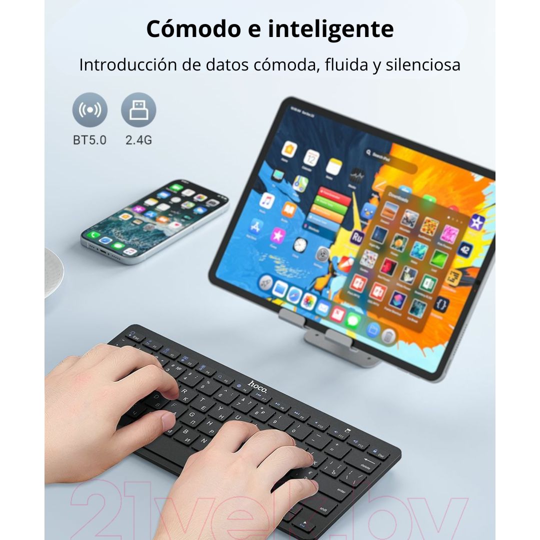 Teclado Inalámbrico Bluetooth Hoco DI18 Recargable con Modo Dual 2.4G para PC Laptop Tablet y Celular