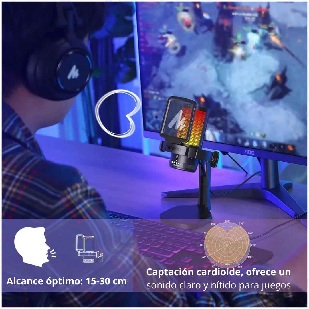 Micrófono Gamer Maono DGM20 USB-C RGB con Cancelación ENC