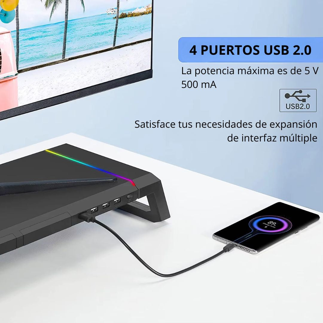 Soporte Elevador para Monitor DN-H641 con Hub USB-C RGB Cajón y Porta Celular