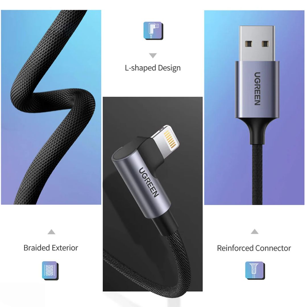Cable USB-A a Lightning UGREEN US299 MFi 1m Ángulo 90° Carga 2.4A