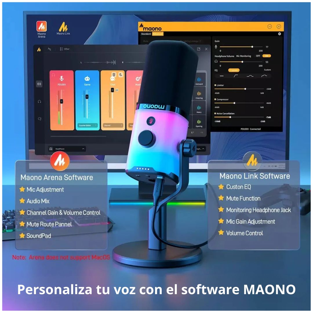 Micrófono Maono PD100X Dinámico USB-C XLR RGB para Streaming