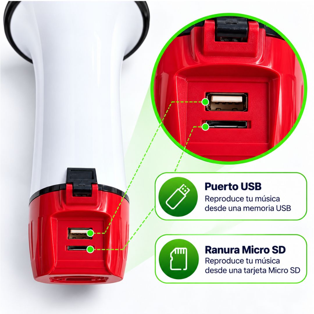 Megáfono CAFINI 60W Bluetooth Recargable con Grabación USB MicroSD
