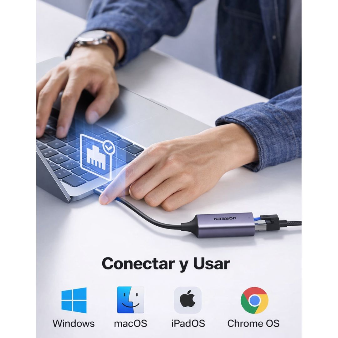 Adaptador USB-C a Ethernet UGREEN Gigabit 1000Mbps RJ45 para MacBook y Laptop CM199