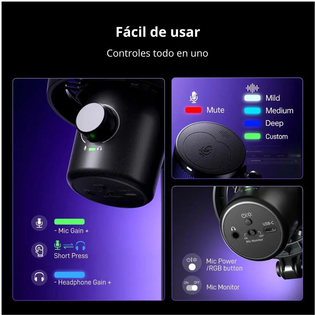 Micrófono Gamer Inalámbrico Maono DM40 Pro RGB USB-C con Brazo y Reducción de Ruido