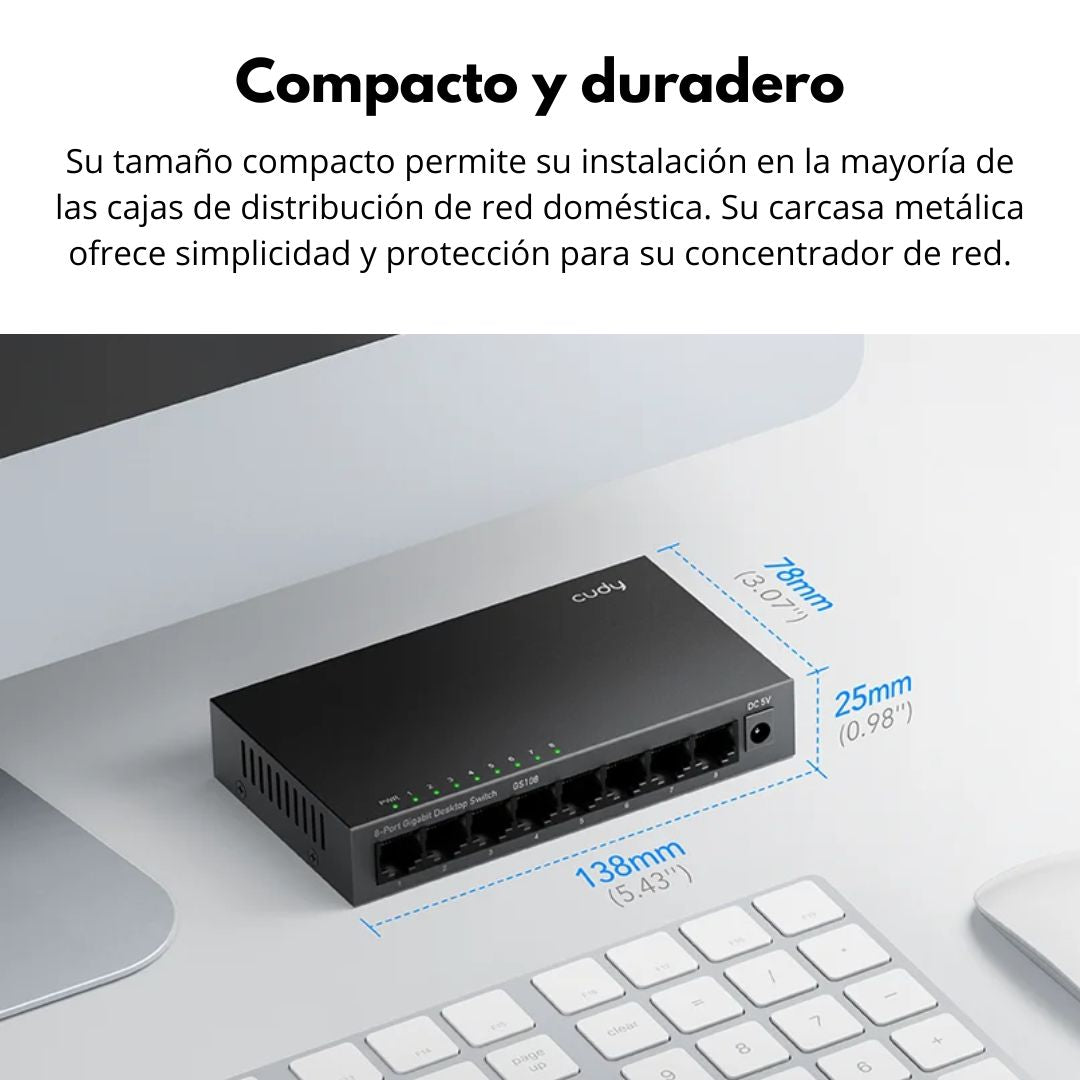 Switch de Red Gigabit Ethernet Cudy GS108 8 Puertos RJ45 Metálico