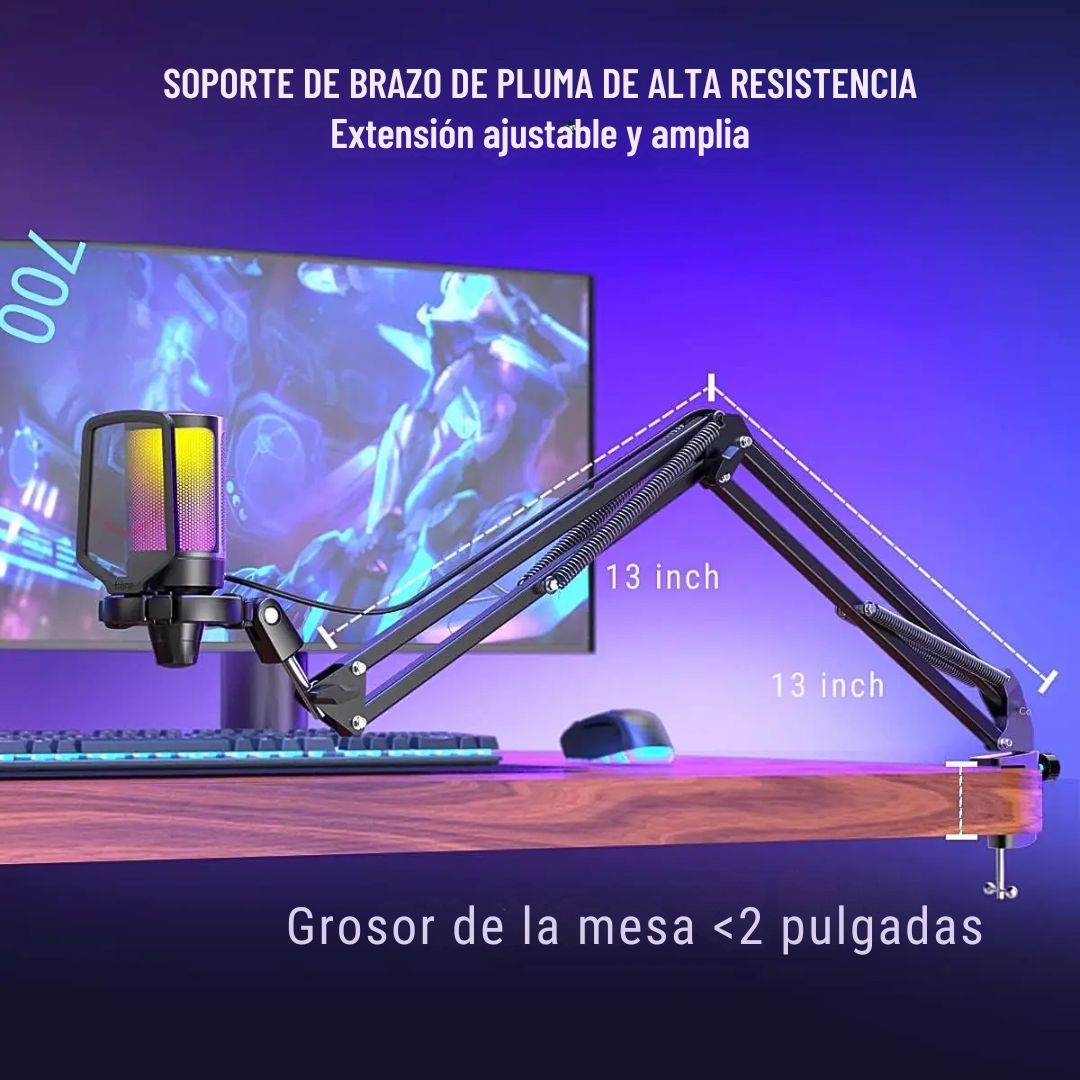 Micrófono Gamer FIFINE AmpliGame A6T RGB USB para Streaming con Brazo y Antipop