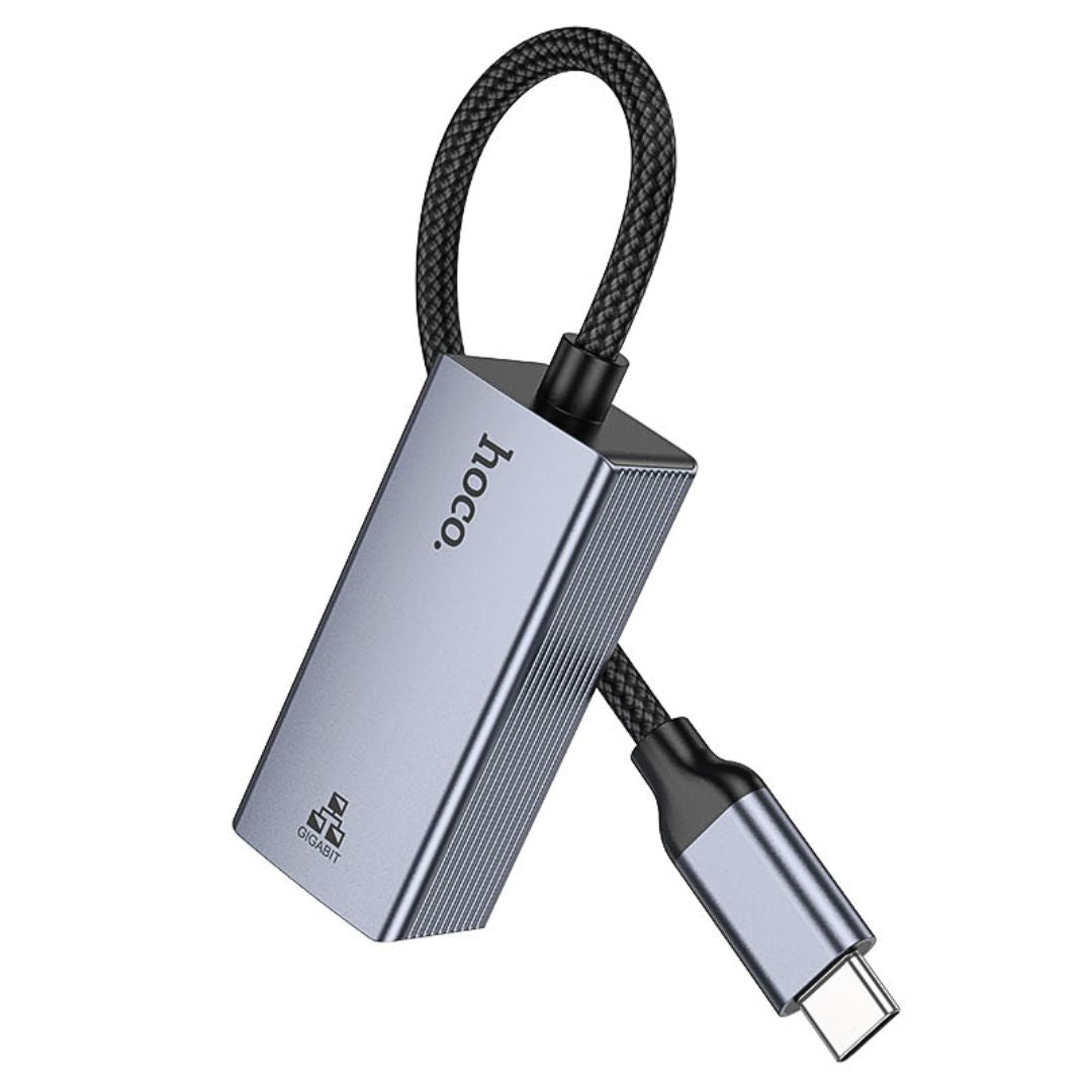 Adaptador Tipo C a RJ45 Hoco UA37 Ethernet Gigabit 1000 Mbps para Laptop, Tablet y Celular