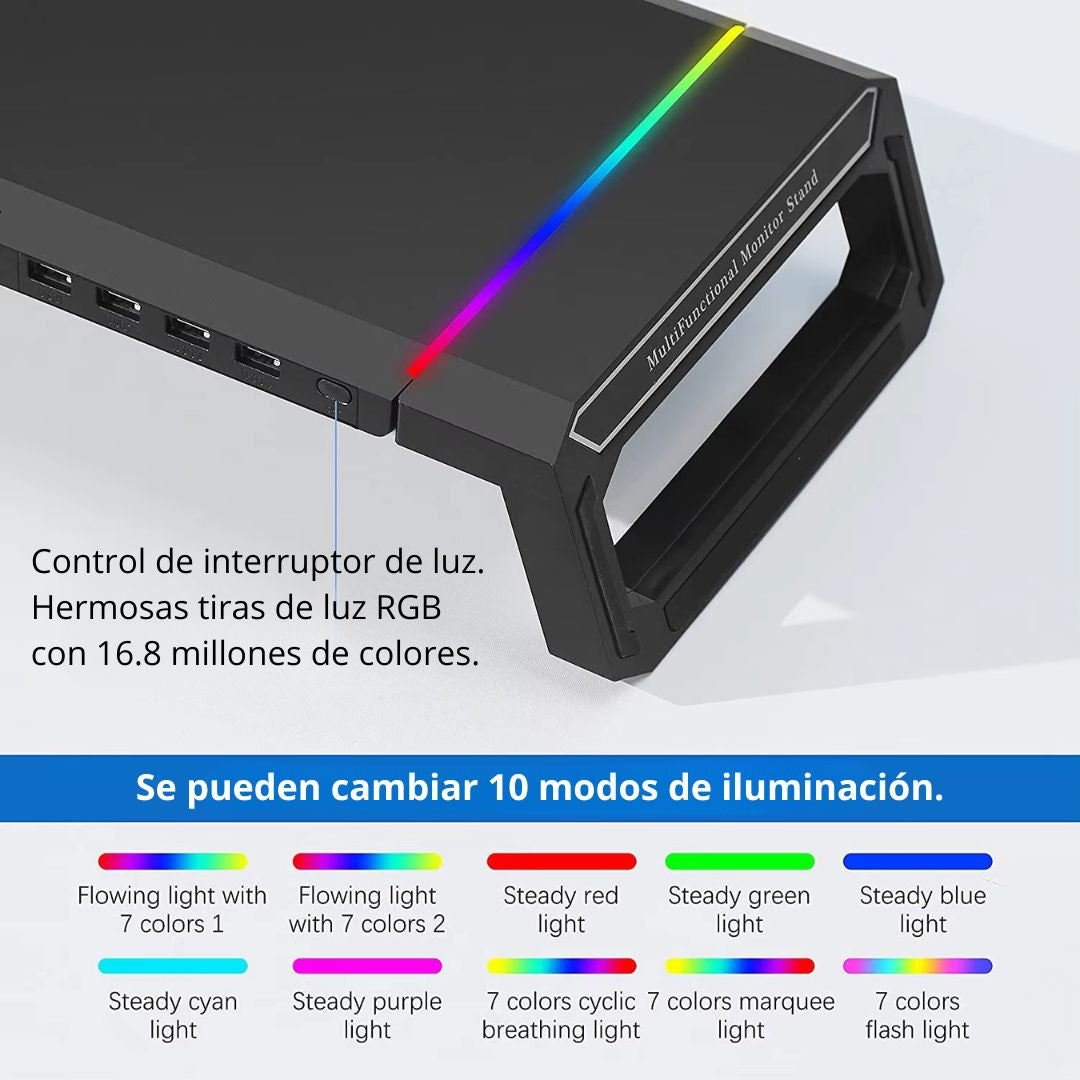 Soporte Elevador para Monitor DN-H641 con Hub USB-C RGB Cajón y Porta Celular