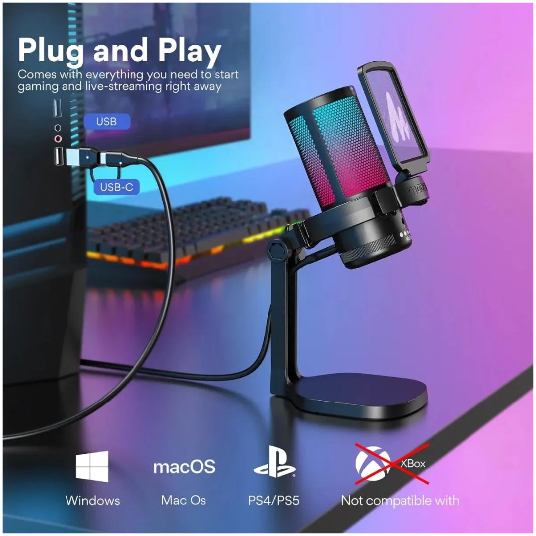 Micrófono Gamer Maono DGM20 USB-C RGB con Cancelación ENC