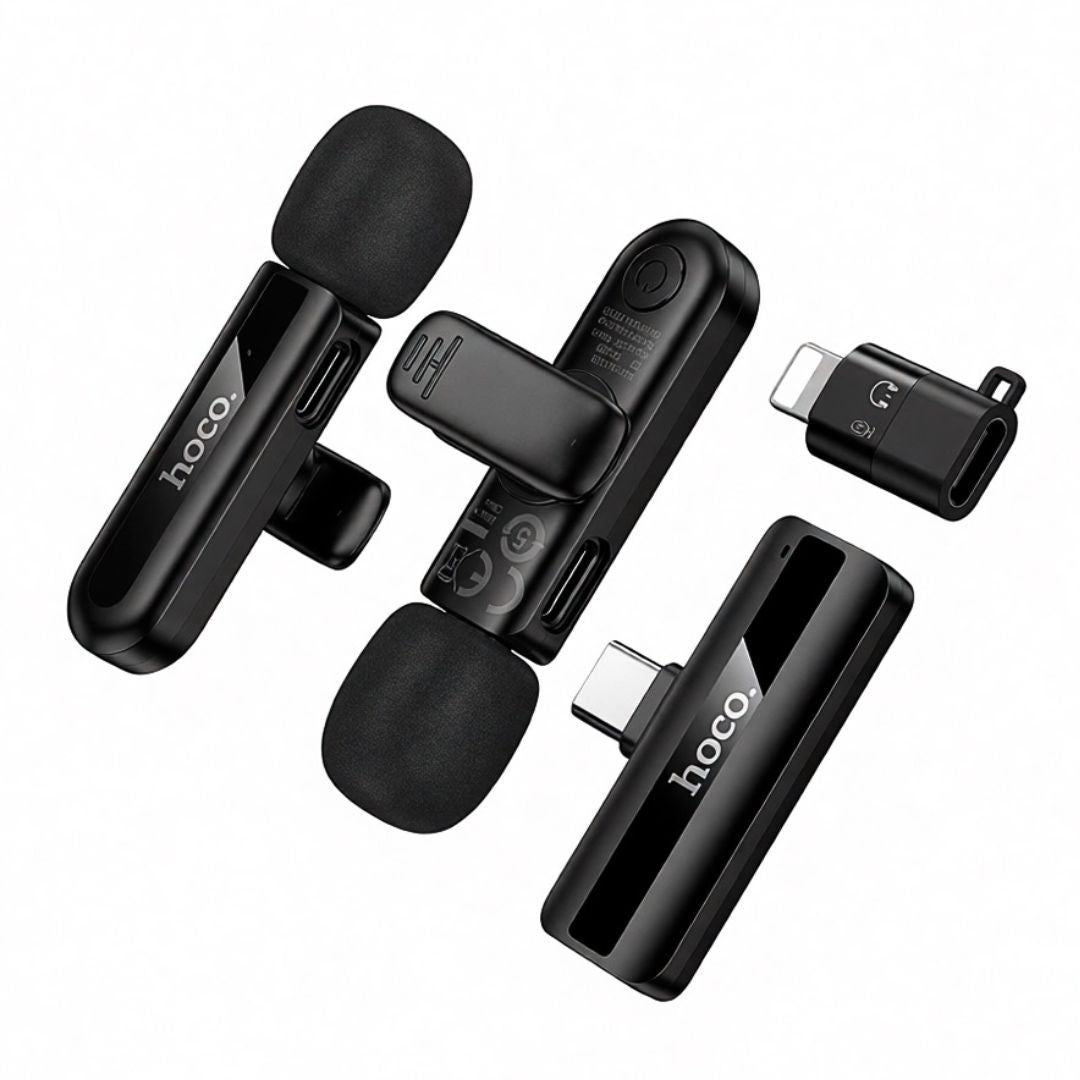 Micrófono Solapero Inalámbrico Doble Hoco L20A USB-C y Lightning para Celular con Reducción de Ruido