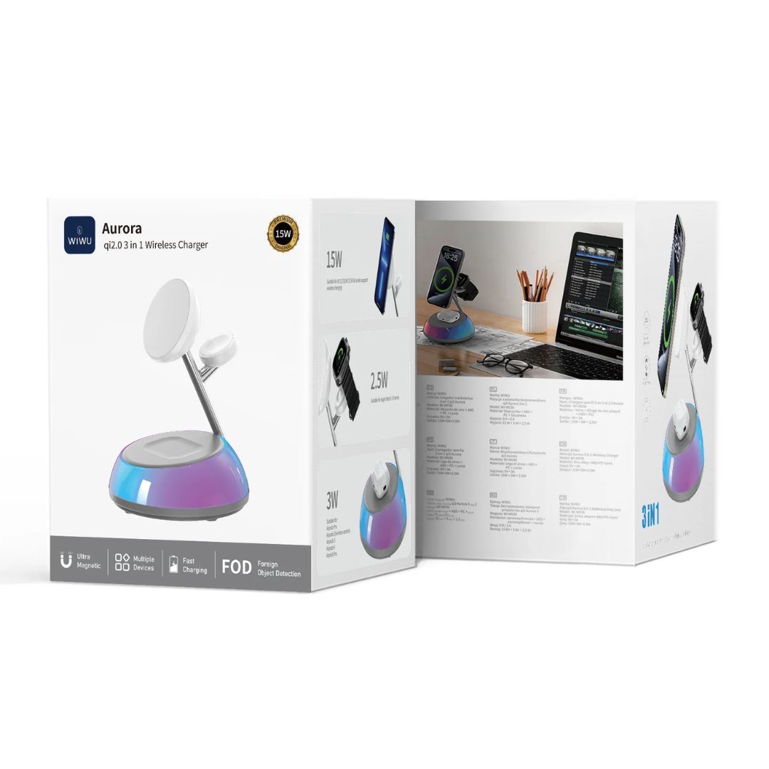 Cargador Inalámbrico 3 en 1 WIWU Aurora Qi2 22.5W