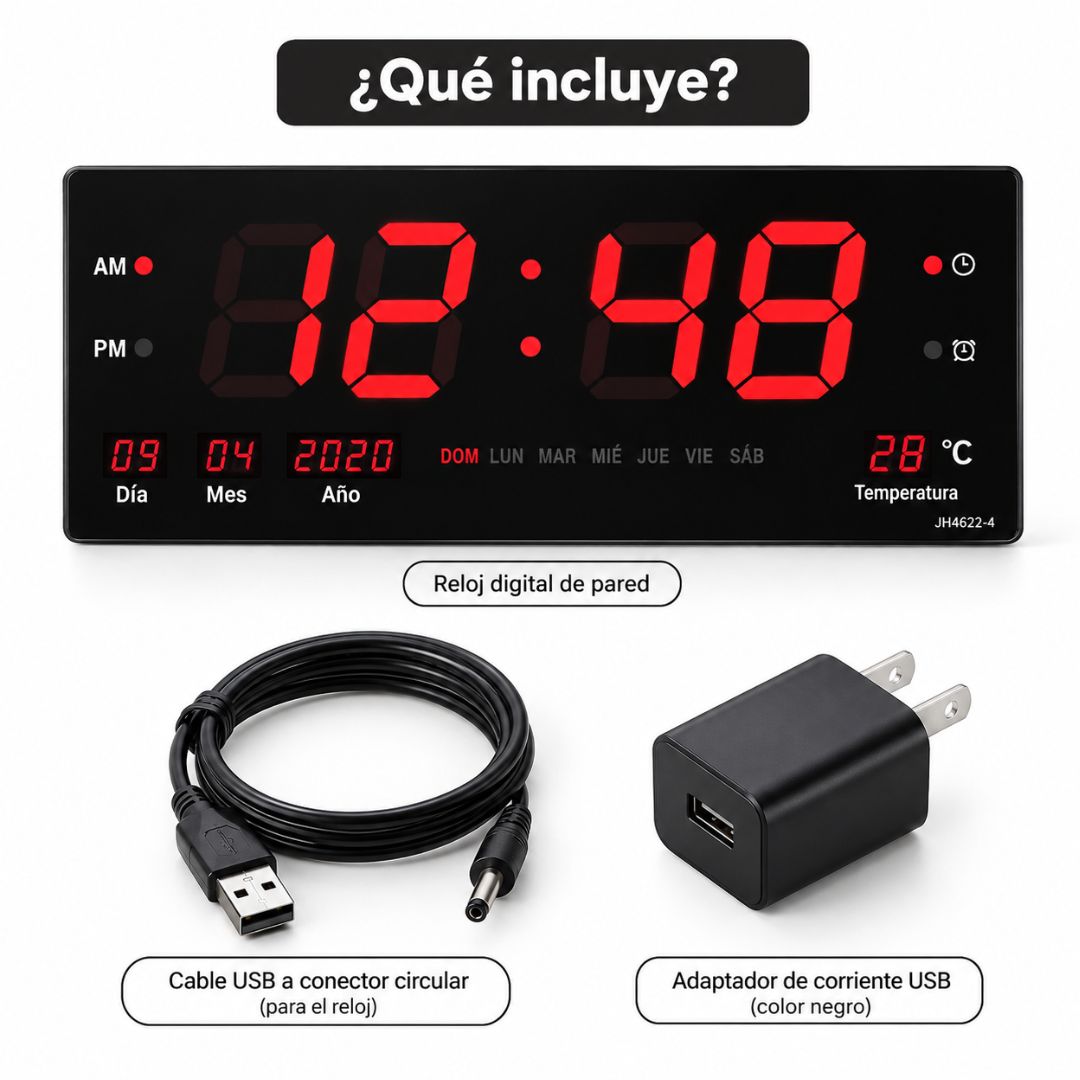 Reloj Digital de Pared LED Grande Fecha Temperatura Alarma