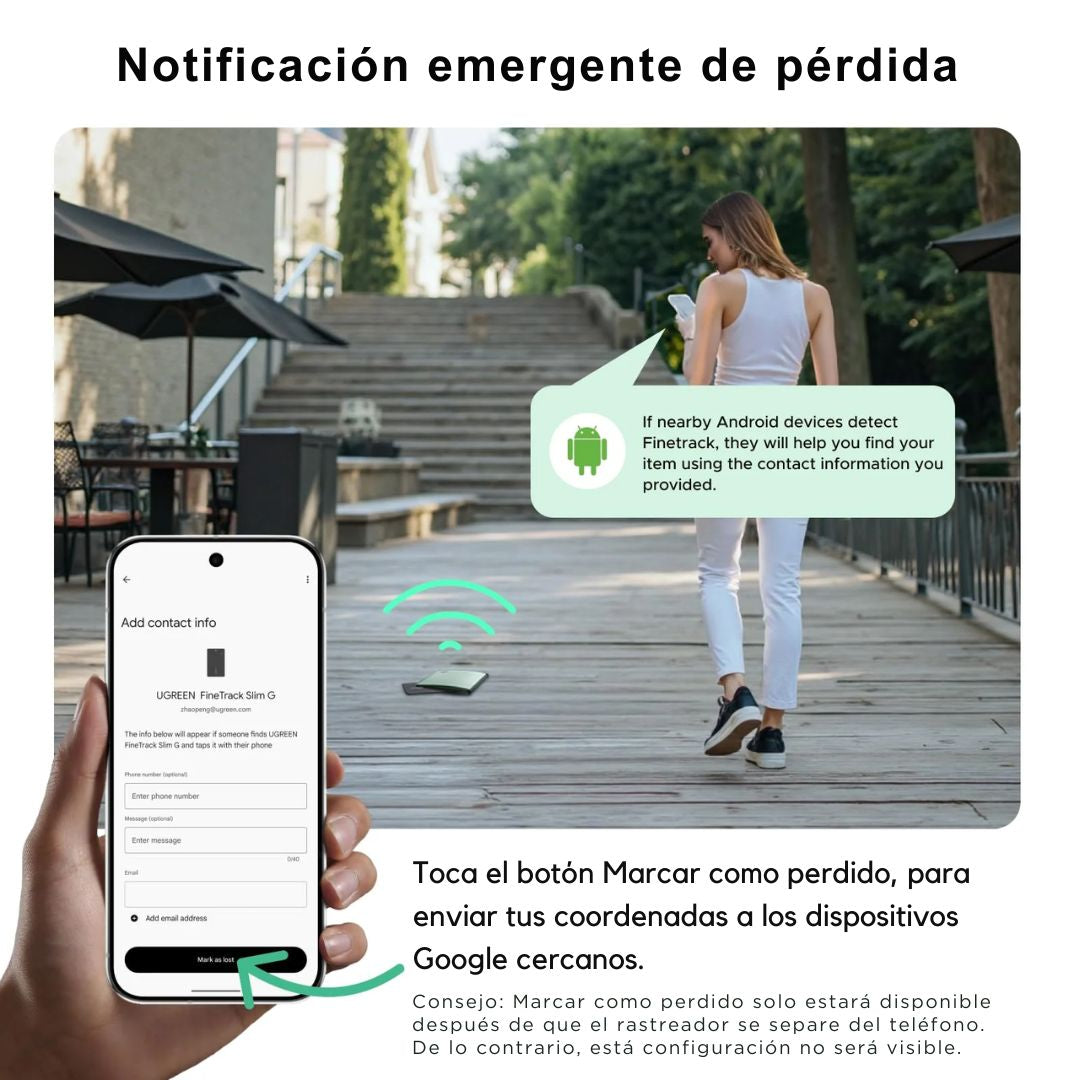 Localizador Bluetooth UGREEN FineTrack Slim G para Android Google Find Hub IP68