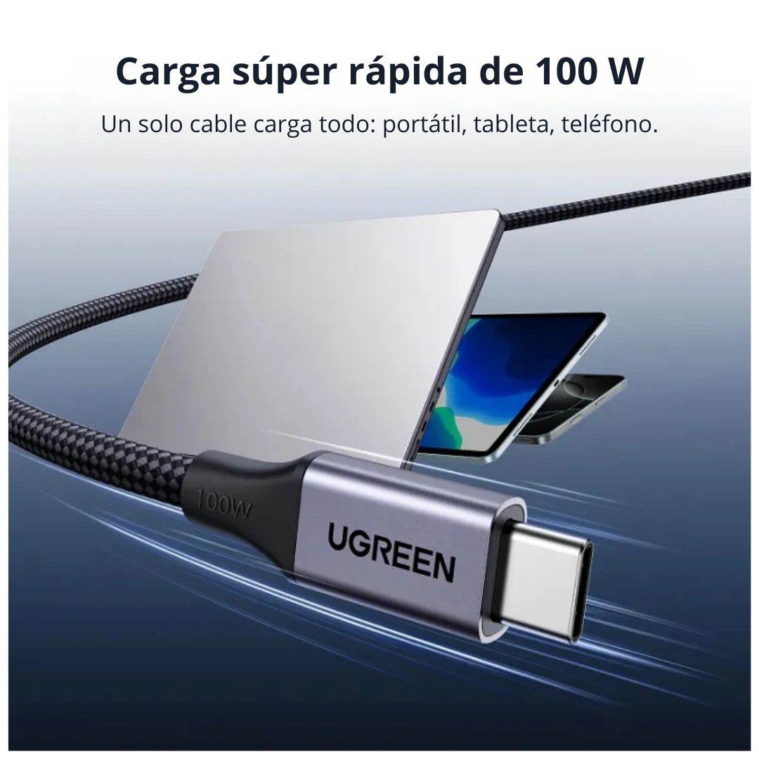 Cable USB-C a USB-C UGREEN L520 100W 1m Carga Rápida PD Magnético Trenzado