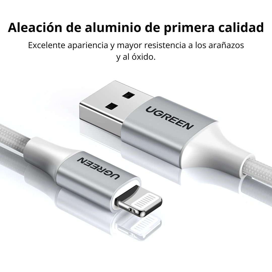 Cable USB-A a Lightning UGREEN US199 1m MFi 2.4A Trenzado 2.4A para iPhone y iPad