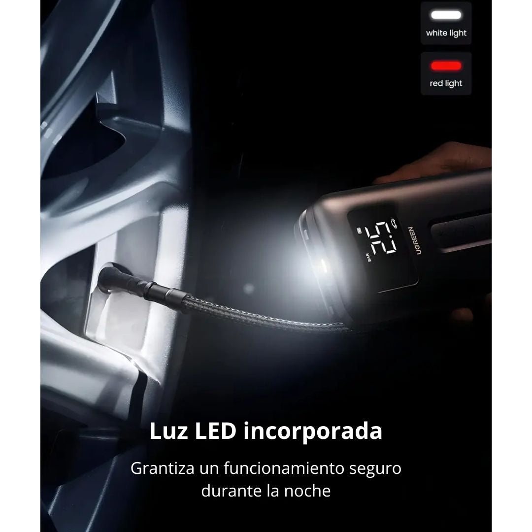 Inflador de Llantas Portátil UGREEN CD259 150 PSI Recargable con Pantalla Digital y Luz LED
