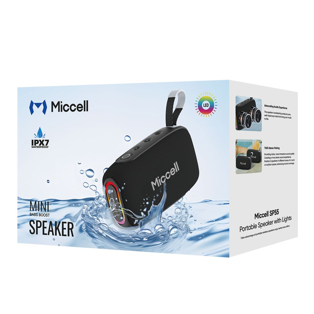 Parlante Bluetooth 20W Bass Boost IPX7 Luces RGB Batería 3000mAh Miccell VQ-SP55