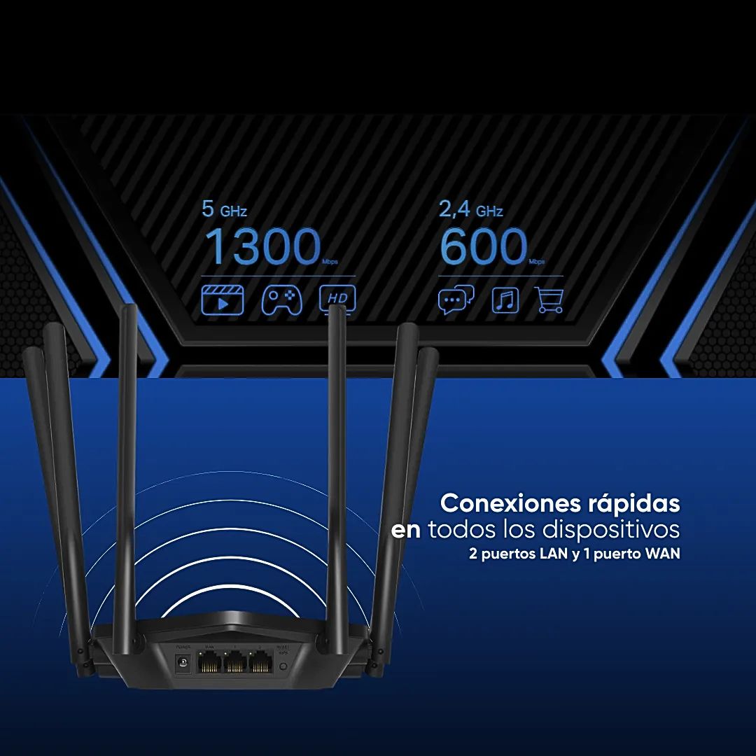Router WiFi AC1900 Doble Banda Gigabit Mercusys MR50G 1900Mbps 6 Antenas