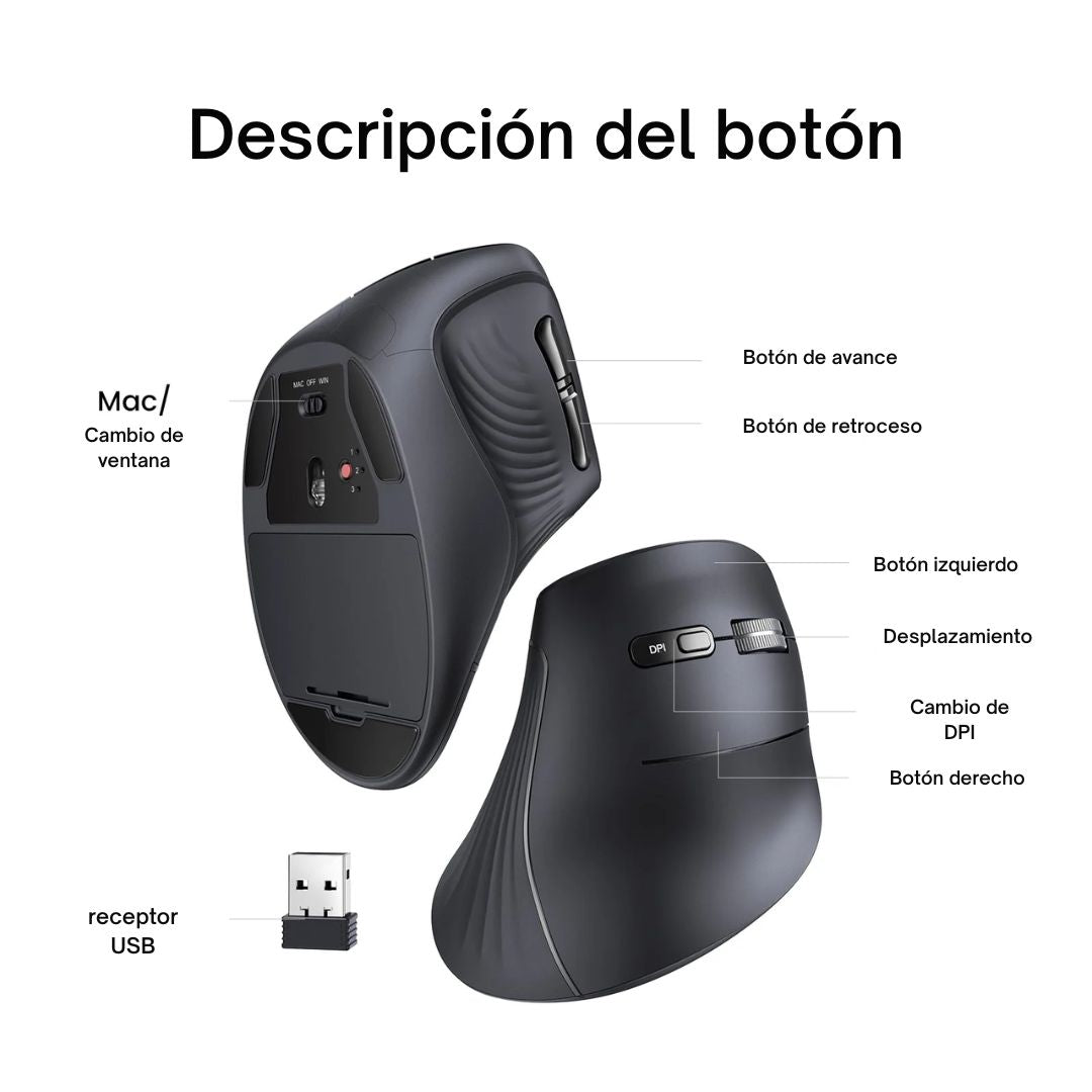 Mouse Vertical Ergonómico UGREEN MU008 Inalámbrico Bluetooth 4000 DPI Multi Dispositivo